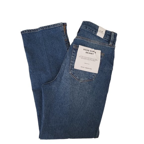 Women's Good American Curve Ankle Straight Blue High Rise Jeans - Picture 6 of 10
